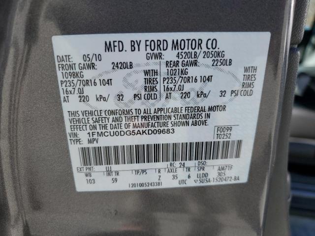 1FMCU0DG5AKD09683 - 2010 FORD ESCAPE XLT GRAY photo 13