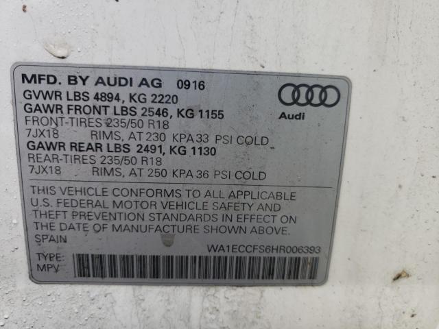 WA1ECCFS6HR006393 - 2017 AUDI Q3 PREMIUM WHITE photo 10