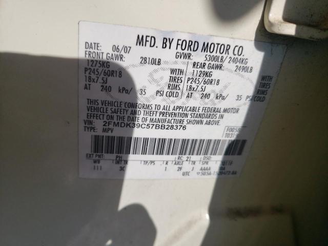 2FMDK39C57BB28376 - 2007 FORD EDGE SEL PLUS CREAM photo 12