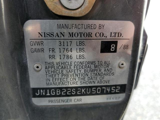 JN1GB22S2KU507452 - 1989 NISSAN SENTRA BLACK photo 12