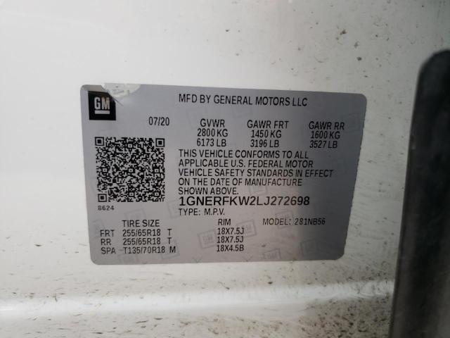 1GNERFKW2LJ272698 - 2020 CHEVROLET TRAVERSE LS WHITE photo 12