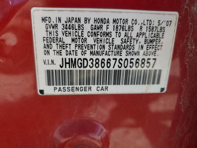 JHMGD38667S056857 - 2007 HONDA FIT S წითელი ფოტო 13