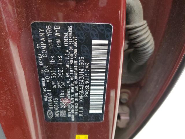 KMHGN4JE4GU141606 - 2016 HYUNDAI GENESIS 3.8L MAROON photo 12