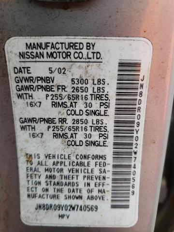 JN8DR09Y02W740569 - 2002 NISSAN PATHFINDER LE 银色 照片 13