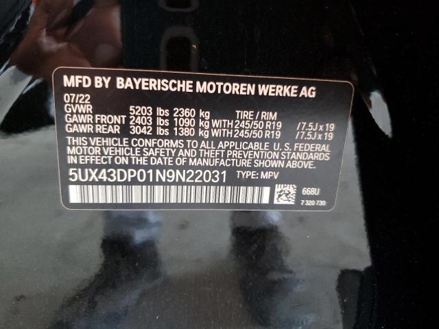 5UX43DP01N9N22031 - 2022 BMW X3 SDRIVE30I BLACK photo 13