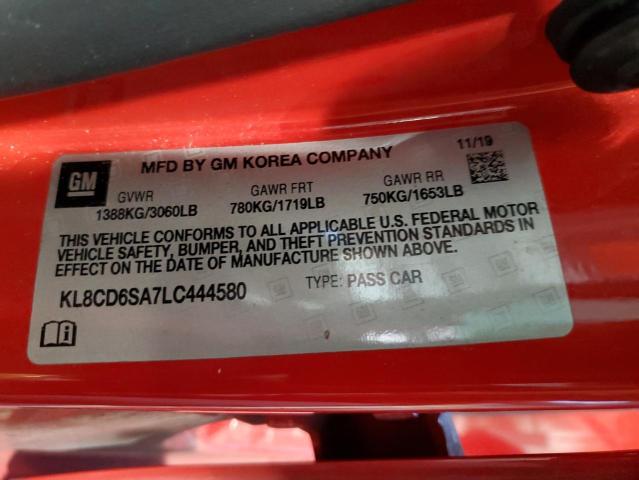 KL8CD6SA7LC444580 - 2020 CHEVROLET SPARK 1LT RED photo 12