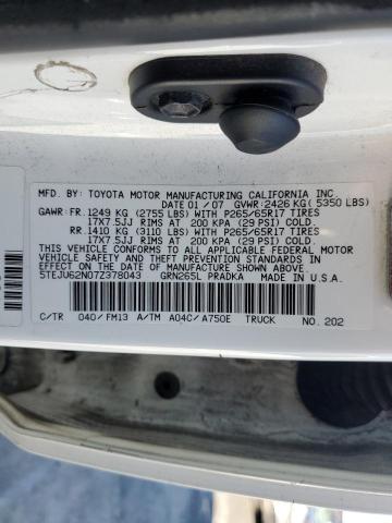 5TEJU62N07Z378043 - 2007 TOYOTA TACOMA DOUBLE CAB PRERUNNER WHITE photo 12