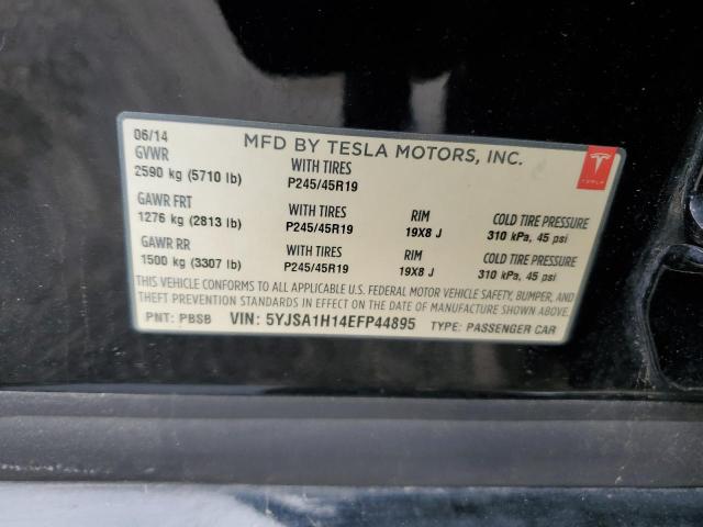 5YJSA1H14EFP44895 - 2014 TESLA MODEL S შავი ფოტო 12