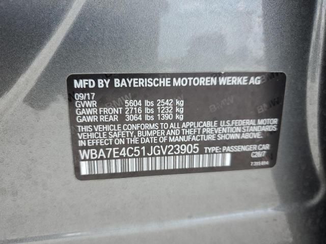 WBA7E4C51JGV23905 - 2018 BMW 740 XI GRAY photo 12