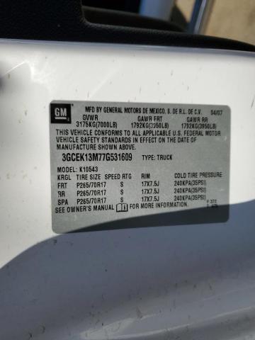 3GCEK13M77G531609 - 2007 CHEVROLET 1500 K1500 CREW CAB WHITE photo 12