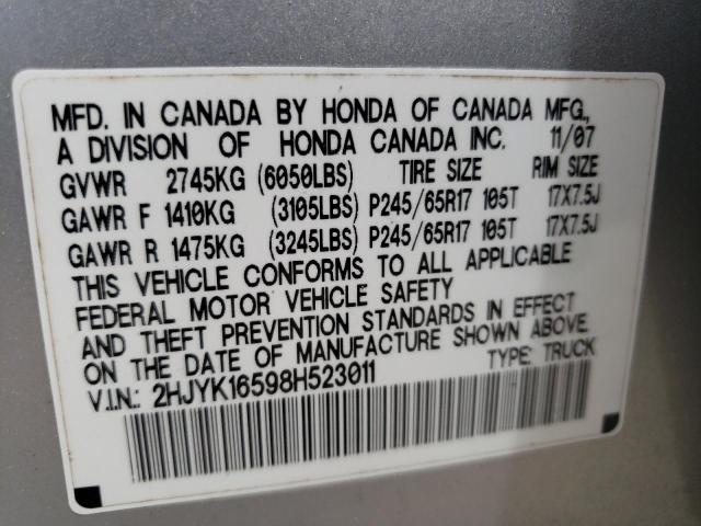 2HJYK16598H523011 - 2008 HONDA RIDGELINE RTL SILVER photo 13