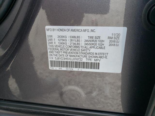 5J8YD3H5XLL016722 - 2020 ACURA MDX TECHNOLOGY CHARCOAL photo 13