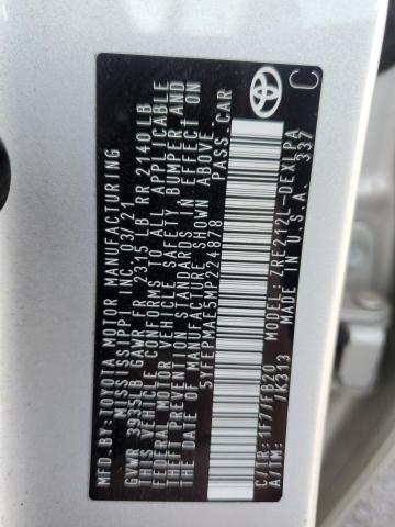 5YFEPMAE5MP224878 - 2021 TOYOTA COROLLA LE 银色 照片 12