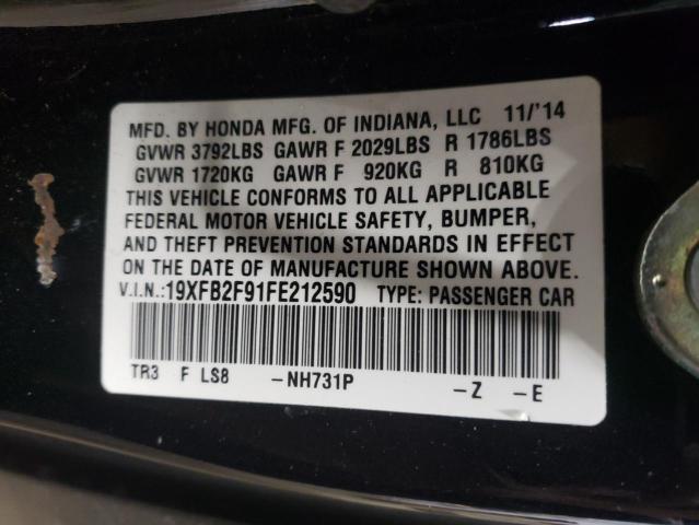 19XFB2F91FE212590 - 2015 HONDA CIVIC EXL BLACK photo 12