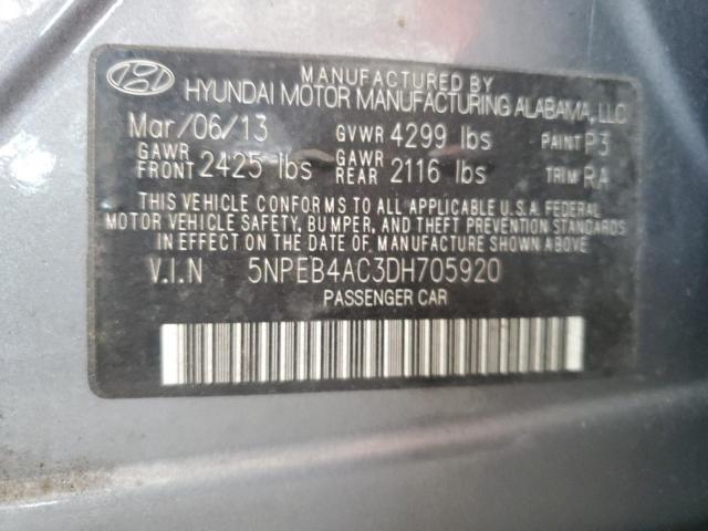 5NPEB4AC3DH705920 - 2013 HYUNDAI SONATA GLS GRAY photo 12