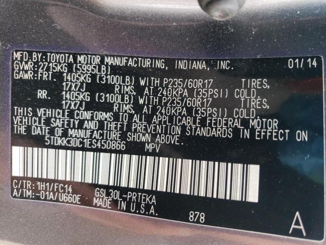 5TDKK3DC1ES450866 - 2014 TOYOTA SIENNA LE GRAY photo 14