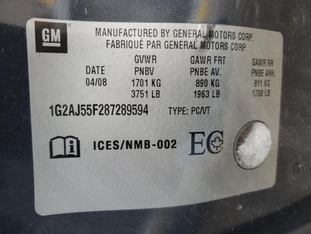 1G2AJ55F287289594 - 2008 PONTIAC G5 BLUE photo 12