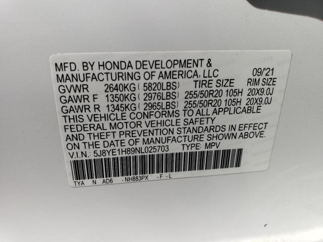 5J8YE1H89NL025703 - 2022 ACURA MDX ADVANCE WHITE photo 12