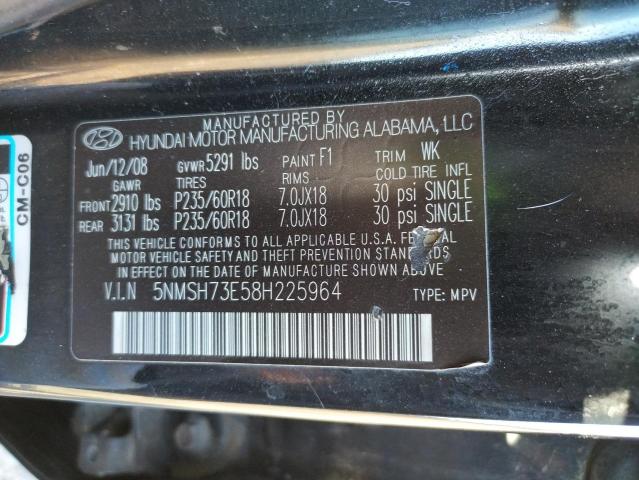 5NMSH73E58H225964 - 2008 HYUNDAI SANTA FE SE BLACK photo 13