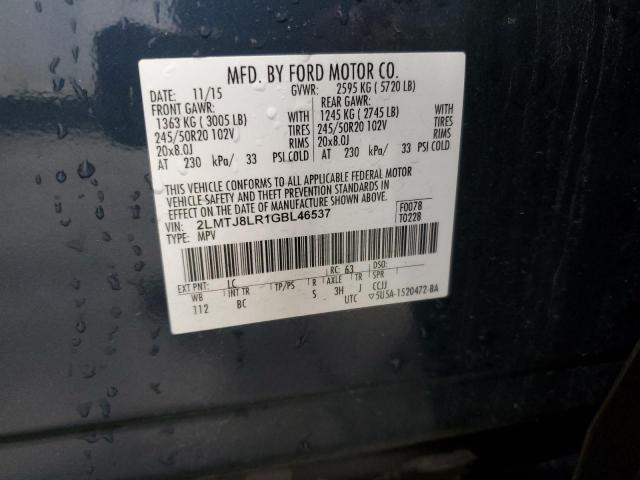 2LMTJ8LR1GBL46537 - 2016 LINCOLN MKX RESERVE BLUE photo 14