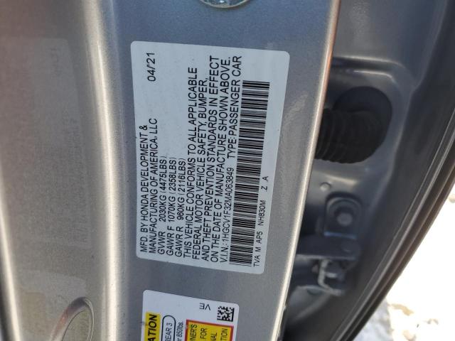 1HGCV1F32MA063849 - 2021 HONDA ACCORD SPORT GRAY photo 12