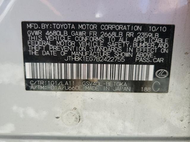 JTHBK1EG7B2422755 - 2011 LEXUS ES 350 SILVER photo 12