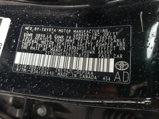 2T1BU4EEXBC678708 - 2011 TOYOTA COROLLA BASE BLACK photo 13