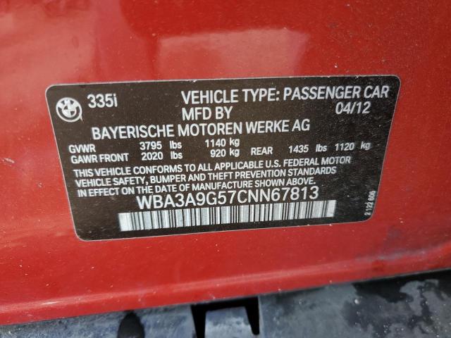 WBA3A9G57CNN67813 - 2012 BMW 335 I RED photo 13