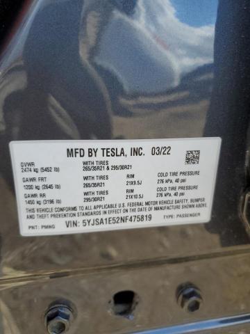 5YJSA1E52NF475819 - 2022 TESLA MODEL S Գրաֆիտ լուսանկար 13