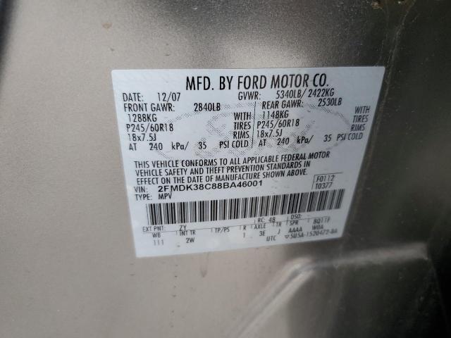 2FMDK38C88BA46001 - 2008 FORD EDGE SEL GRAY photo 12