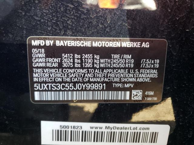 5UXTS3C55J0Y99891 - 2018 BMW X3 XDRIVEM40I შავი ფოტო 12