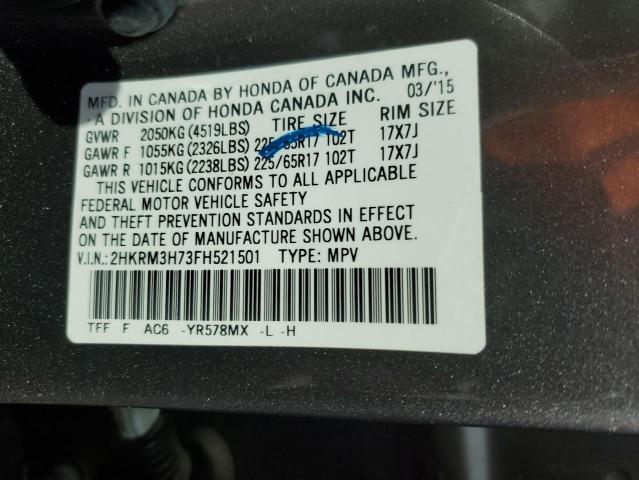 2HKRM3H73FH521501 - 2015 HONDA CR-V EXL GRAY photo 12