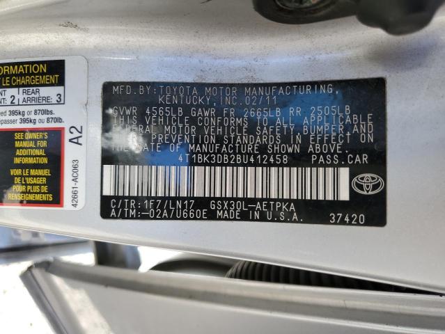4T1BK3DB2BU412458 - 2011 TOYOTA AVALON BASE 银色 照片 12