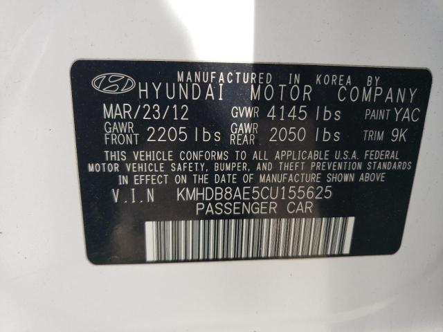 KMHDB8AE5CU155625 - 2012 HYUNDAI ELANTRA TO GLS WHITE photo 12