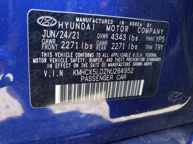 KMHCX5LD2NU264952 - 2022 HYUNDAI IONIQ LIMITED BLUE photo 13