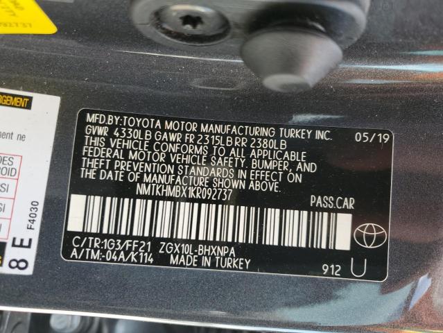 NMTKHMBX1KR092737 - 2019 TOYOTA C-HR XLE GRAY photo 14