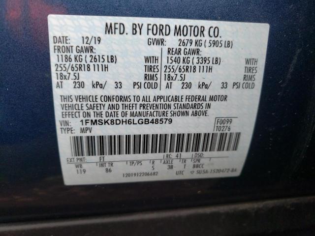 1FMSK8DH6LGB48579 - 2020 FORD EXPLORER XLT BLUE photo 14