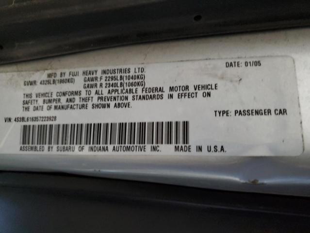 4S3BL616357223928 - 2005 SUBARU LEGACY 2.5I SILVER photo 12