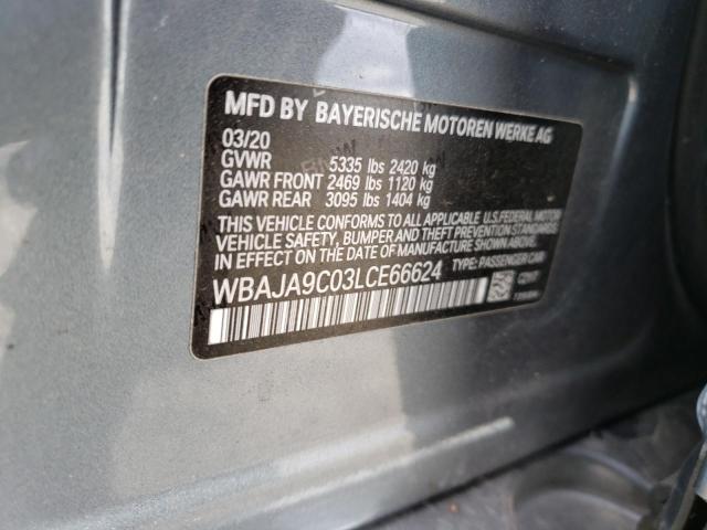 WBAJA9C03LCE66624 - 2020 BMW 530E GRAY photo 12