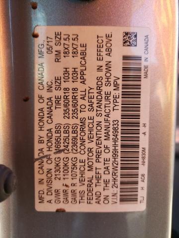 2HKRW2H99HH649833 - 2017 HONDA CR-V TOURING SILVER photo 13