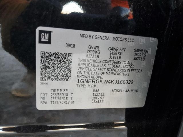 1GNERGKW4KJ166032 - 2019 CHEVROLET TRAVERSE LT BLACK photo 13