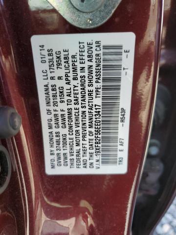 19XFB2F56EE013417 - 2014 HONDA CIVIC LX MAROON photo 12