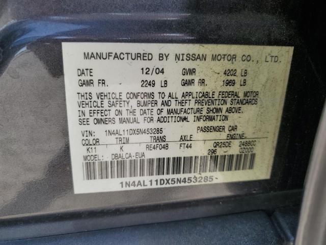 1N4AL11DX5N453285 - 2005 NISSAN ALTIMA S GRAY photo 12