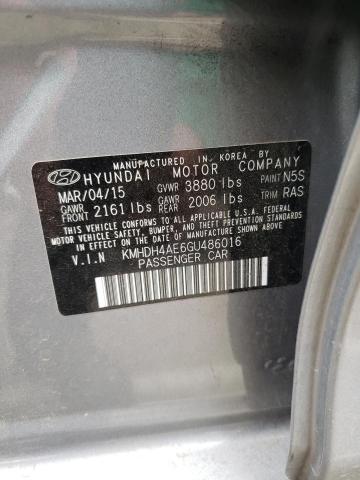 KMHDH4AE6GU486016 - 2016 HYUNDAI ELANTRA SE SILVER photo 13