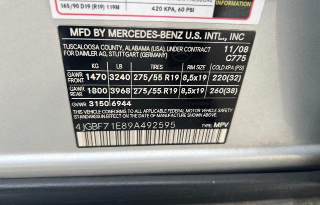 4JGBF71E89A492595 - 2009 MERCEDES-BENZ GL 450 4MATIC SILVER photo 10