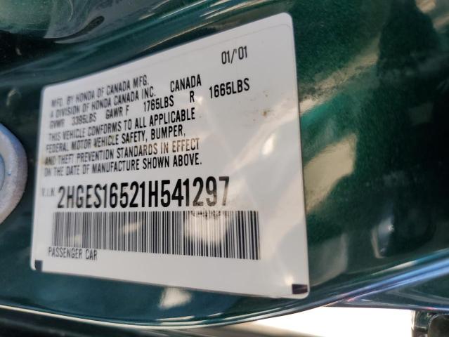 2HGES16521H541297 - 2001 HONDA CIVIC LX GREEN photo 12