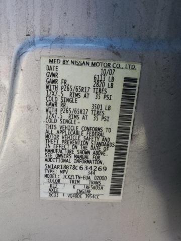 5N1AR18B78C634269 - 2008 NISSAN PATHFINDER S Gümüş foto 14