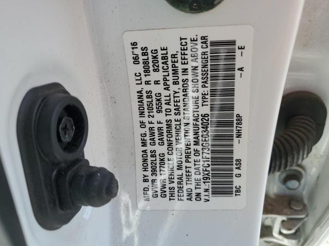 19XFC1F73GE034026 - 2016 HONDA CIVIC EXL WHITE photo 12