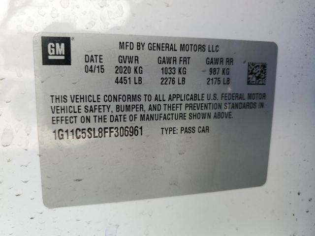 1G11C5SL8FF306961 - 2015 CHEVROLET MALIBU 1LT 白色 照片 12