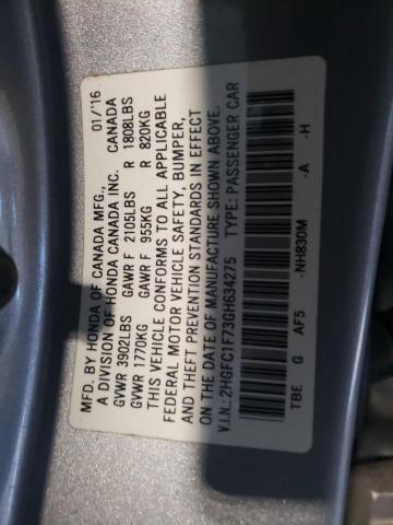 2HGFC1F73GH634275 - 2016 HONDA CIVIC EXL SILVER photo 12